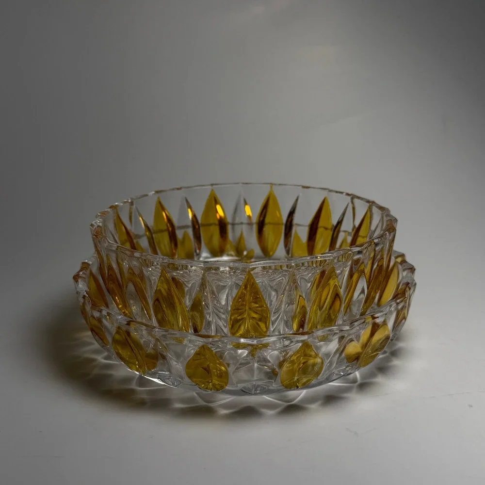 Vintage Stacking ECHT BLEIKRISTALL Bowl German Amber Clear Lead Crystal Set of 2